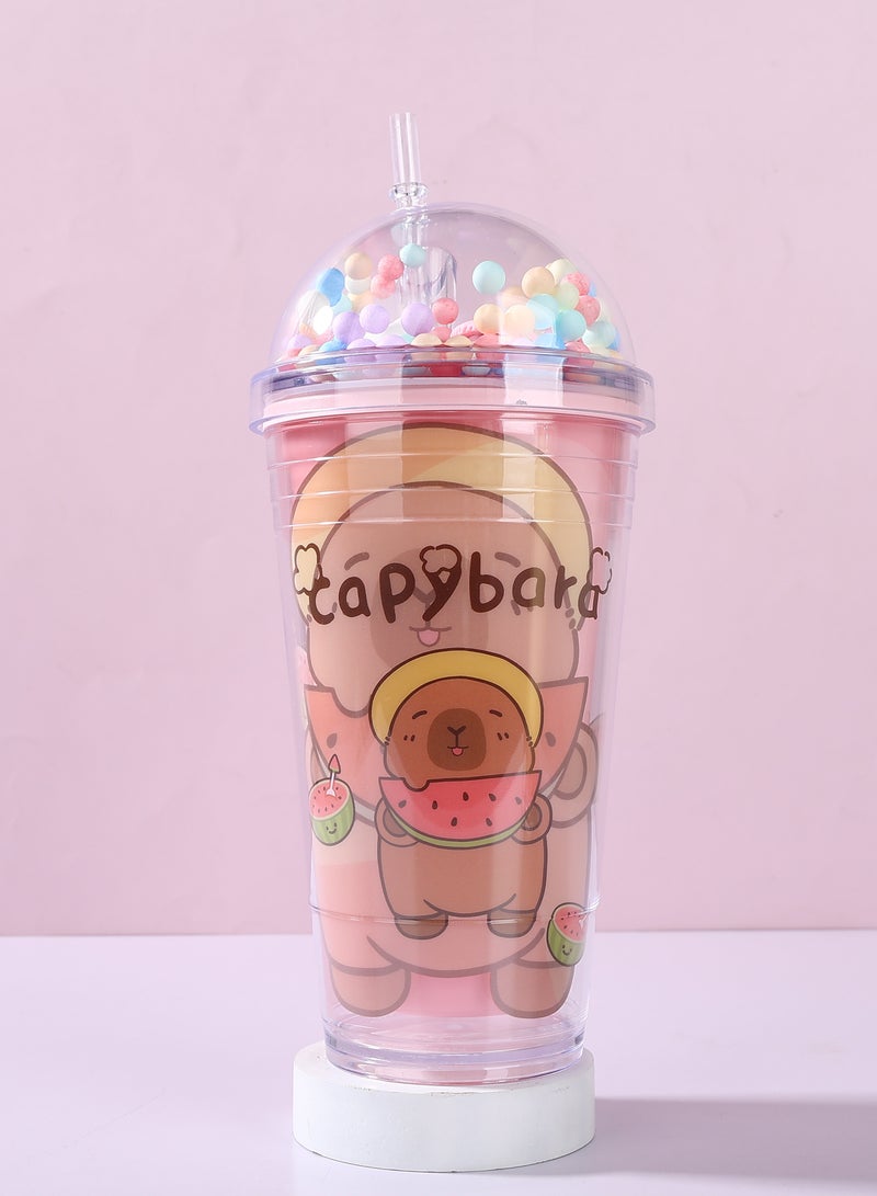 Capybara foam Tumblers Durable Cute Drinking Cup with Straw, Reusable Tumblers Semi Transparent Double Walled Tumblers